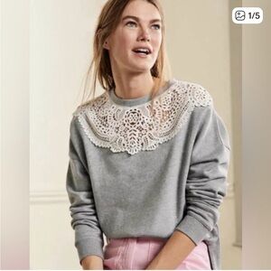 Boden gray, lace collar sweatshirt